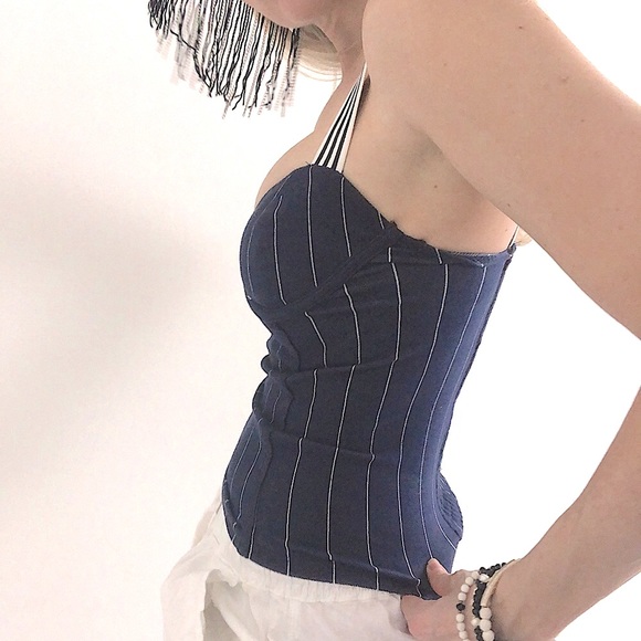 Zara Navy and White Striped Stretchy Bustier Top - Picture 2 of 4